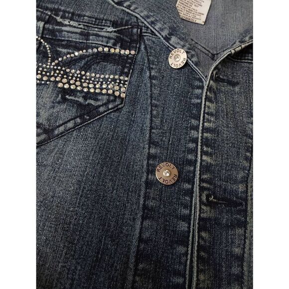 Revolt Jeans Co Denim Jacket Sz L Embellished - Picture 5 of 7